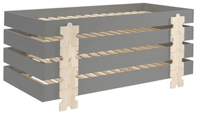 Set 4 paturi stivuibile pentru copii MODULO, gri, din MDF și pin masiv, cu somiere cu lamele incluse – Vipack