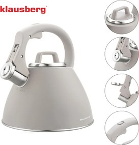 Fierbător fluierător Klausberg KB 7953, 2.5 l, Oțel inoxidabil, Mâner termoizolant, Inducție, Bej