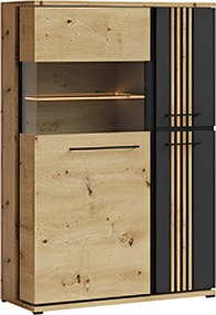 Vitrina MOLTO ML2a, stejar artisan/negru, PAL/sticla, cu iluminare LED