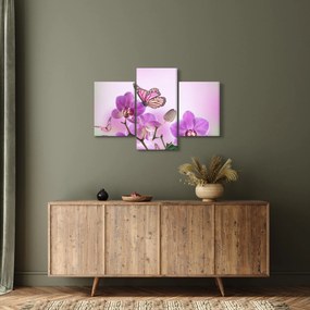 Tablou - Fluture pe flori de orhidee, liliac (90x60 cm)