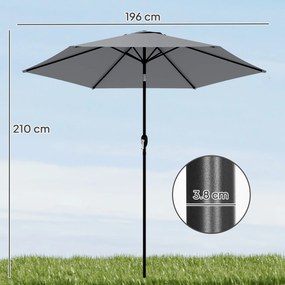 Outsunny Umbrelă de grădină exterioară rotundă 2 m, înclinabilă la 30°, manivelă, stâlp din aluminiu, țesătură 180 g/m², anti-UV, Gri Închis | Aosom Romania