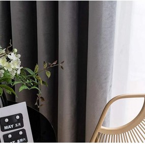 Set draperii din catifea cu rejansa transparenta cu ate pentru galerie, Madison, densitate 700 g/ml, Coin gray, 2 buc