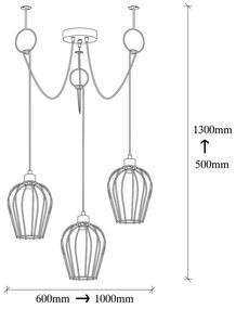 Lustră de 3 becuri Opviq lights Tel Chain, negru