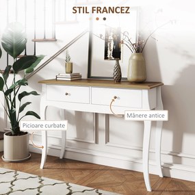 HOMCOM Masă Consolă Modernă cu 2 Sertare, Consolă de Intrare din MDF și PAL, 100x35x76,5 cm, Alb | Aosom Romania