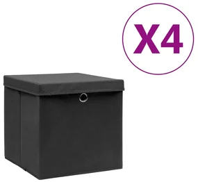 vidaXL Cutii depozitare cu capac, 4 buc., negru, 28x28x28 cm