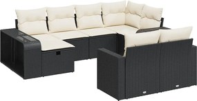 vidaXL Set canapele de grădină cu perne, 10 piese, negru, poliratan