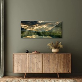 Tablou cu lac și soarele translucid (120x50 cm)