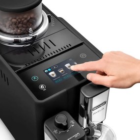 Mașină de espresso DeLonghi Rivelia Onyx Black EXAM440.55.B, 1450 W, 19 bari, 1,4 L, 16 băuturi, Aroma, LatteCrema Hot, Twin Shot, Bean Adapt, ecran tactil TFT, negru mat