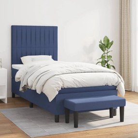 vidaXL Pat box spring cu saltea, albastru, 90x190 cm, textil