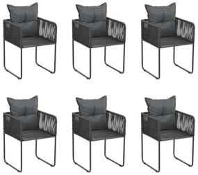 vidaXL Scaune de exterior cu perne, 6 buc., negru, poliratan