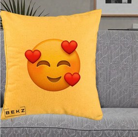 Perna Decorativa Emoji cu 3 Inimi, 40x40 cm, Galben, Husa Detasabila, Perna Inclusa, BEKZ®