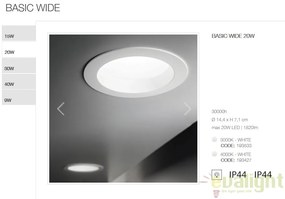 Spot LED incastrabil pentru baie BASIC WIDE 20W 3000K IP44 193533