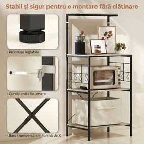 HOMCOM Raft de Bucătărie Stil Industrial cu 4 Nivele și 8 Cârlige Stejar | Aosom Romania