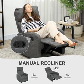 HOMCOM Fotoliu Modern Reclinabil 145° max, Tapițat din Chenille Gri | Aosom Romania
