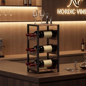 HOMCOM Suport Vin, Rafturi Ondulate, Picioare Reglabile, Maro Rustic, Negru | Aosom Romania