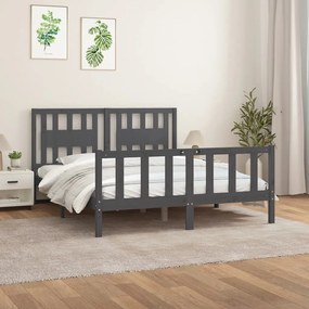 3188173 vidaXL Cadru pat cu tăblie King Size, gri, 150x200 cm, lemn masiv pin