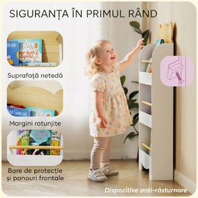 AIYAPLAY Bibliotecă pentru Copii cu 3 Rafturi în Formă de Ursuleț, cu Bariere Frontale, 55x15x110 cm, Culoare Lemn | Aosom Romania