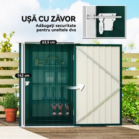 Outsunny Căsuță de Grădină 0,92m² din Oțel Galvanizat, Depozit pentru Unelte cu Ușă Blocabilă, Acoperiș Înclinat, 100x104x160 cm, Verde | Aosom Romania