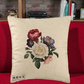 Perna Decorativa Buchet Trandafiri Bujori Botanical, 40x40 cm, Bej, Husa Detasabila, Perna Inclusa, BEKZ®