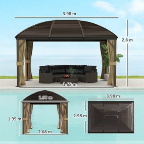 Outsunny Pavilion de grădină, cort petrecere, cort festiv, 4 x panouri laterale duble, impermeabil, 2 cârlige pentru felinare, aprox. 4 x 3 x 2,8 m, maro | Aosom Romania