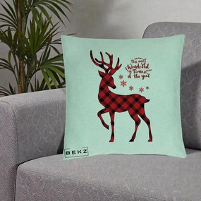 Perna Decorativa Ren Buffalo Plaid Craciun, 40x40 cm, Verde Menta, Husa Detasabila, Perna Inclusa, BEKZ®