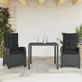3212635 vidaXL Set mobilier de grădină cu perne, 3 piese, negru, poliratan
