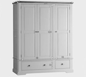 Dulap lemn masiv gri Ives 3 Uși Personalizabil, 154 × 66 × 189 cm
