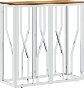 vidaXL Măsuță de cafea, argintiu, oțel inoxidabil și lemn masiv acacia