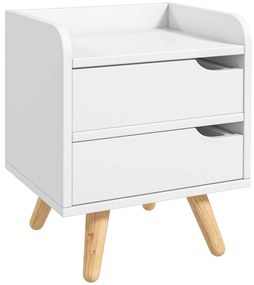 Noptiera alba cu 2 sertare extemsibilie, picioare din pin, mobila pentru casa,33x28x42cm HOMCOM | Aosom RO