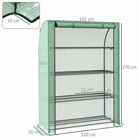 Outsunny Mini seră de grădină cu 4 etaje cu husă PE consolidată, ușă rulabilă și rafturi 120 x 50 x 170 cm, verde | Aosom Romania