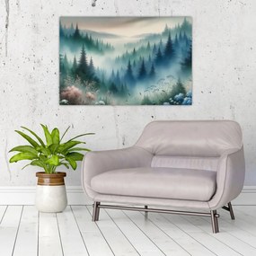 Tablou - Peisaj forestier cu ceață (90x60 cm)