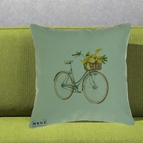 Perna Decorativa Bicicleta cu Cos de Lamai Mediteranean, 40x40 cm, Verde, Husa Detasabila, Perna Inclusa, BEKZ®