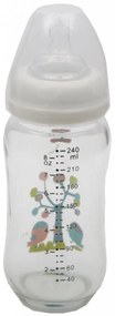 Biberon din sticla cu capac Cangaroo™ Hello, 0 luni+, 240 ml, 8 masuri, sistem anti colici, tetina lapte, Alb