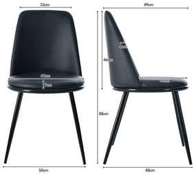 Set de 2 scaune de prânz ergonomice, șezut din piele PU, structură metalică, 44×41×88 cm, Negru