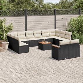 3226448 vidaXL Set mobilier de grădină cu perne, 13 piese, negru, poliratan