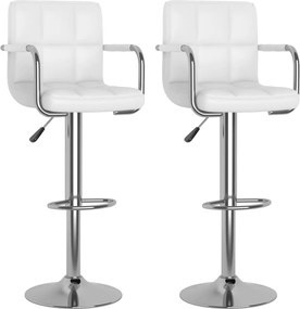 vidaXL Scaune de bar, 2 buc., alb, piele ecologică