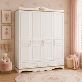Dulap cu 4 usi pentru copii si adolescenti, 186x209x55 cm, Colectia Luna  Pudra