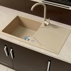 Chiuvetă pătrată Gori cu o singură lavoar + picurator din granit bej