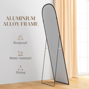 HOMCOM Oglindă de Podea și Perete, Oglindă Modernă cu Structură din Aliaj de Aluminiu și Suport Pliabil, 50x161.5 cm, Negru | Aosom Romania