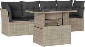 vidaXL Set canapele de grădină cu perne, 5 piese gri deschis poliratan