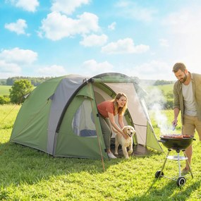 Outsunny Cort de Camping pentru 4 Persoane, 2 Camere, Ferestre și Uși, Preș de Sol, Cârlig în Tavan, 323x248x150cm, Verde | Aosom Romania