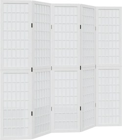 vidaXL Paravan cameră 5 panouri, alb, lemn masiv paulownia