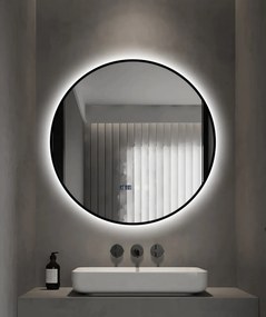 Oglindă LED Touch Premium, Dezaburire, Rama Negra, 3 Tipuri Lumină 60 cm