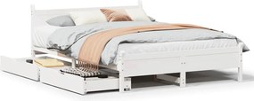 vidaXL Cadru de pat fără saltea, alb, 135x190 cm, lemn masiv de pin