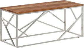 vidaXL Măsuță de cafea, oțel inoxidabil argintiu și lemn masiv acacia