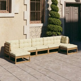 3077127 vidaXL Set mobilier grădină perne, 7 piese, maro miere lemn masiv pin