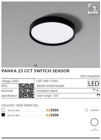 Plafoniera LED slim cu senzor de miscare si protectie IP40 PANKA 23 CCT alb