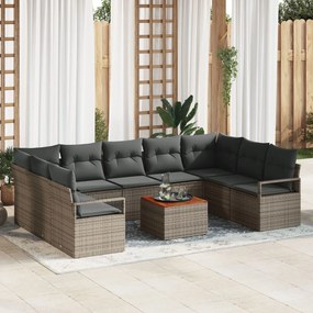 vidaXL Set de canapele pentru grădină cu pernă 10 pcs Gri Rattan poli