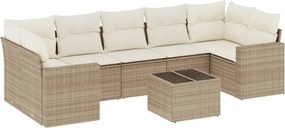 vidaXL Set canapele de grădină, 8 piese, cu perne, bej, poliratan