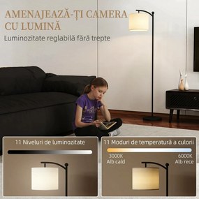 HOMCOM Lampă de Podea LED Reglabilă cu Telecomandă și Temporizator, Negru | Aosom Romania